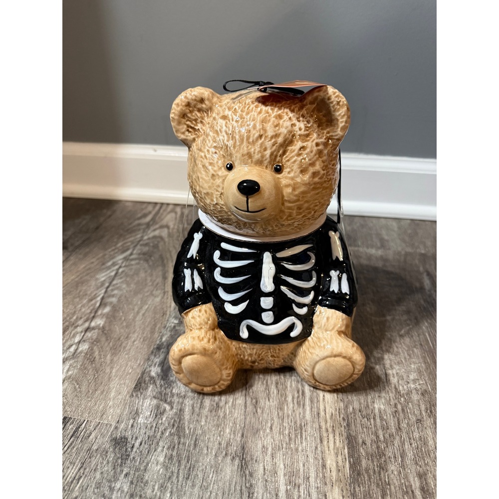 Creepy Critters Halloween Bear Skeleton Cookie Jar‎ Treat Container Ceramic
